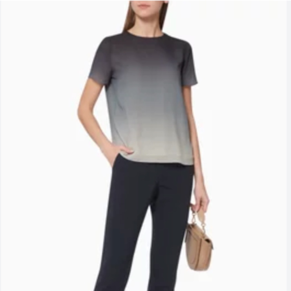 Theory Ombre Woven Silk Top Blue White Gray Blouse size Medium NWT